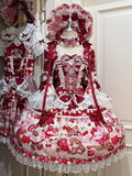 Red Bell Sleeves Sweet Lolita OP Dress with Teddy and Cake Print - Miss Han | CoyBunny