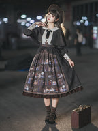 Dark Brown Bookshelf Print Long Sleeve Lolita Dress Cape - Miss Point | CoyBunny