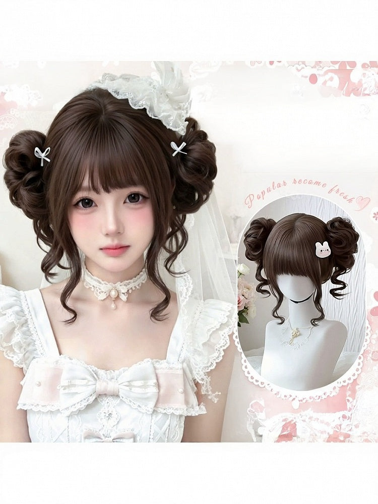 Brown Bob Wig with Bangs and Double Bun Clip - Meow Island Wig | CoyBunny