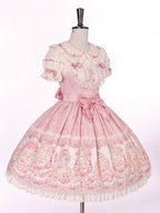 Sweet Pink Doll-Themed Lolita JSK with Bow Accents and Toy Bed Print - Alice Girl | CoyBunny