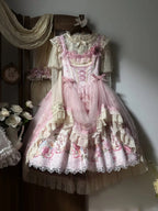 Pink Deer & Floral Print Flutter Sleeves Sweet Lolita JSK Dress with Overlay - Honey Machine | CoyBunny