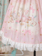 Pink Peter Pan Collar Bear & Cake Print Long-Sleeve OP Dress - Honey Village | CoyBunny