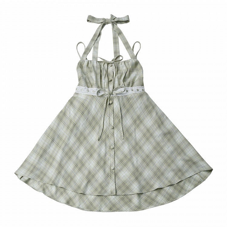 Green Plaid Halter Dress - PINK SAVIOR | CoyBunny