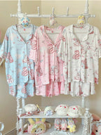 White Sweet Bear Print Short Sleeve Top and Shorts Sleep Set - Versatile girl | CoyBunny