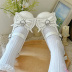Sweet Lolita Milk White Bow Heart Buckle Strap Block Heel Mary Janes - XIN MENG | CoyBunny