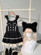 Sweet Winter Lolita Tiered Overall Dress in Black with Kitty Ear Hairband - With PUJI | CoyBunny
