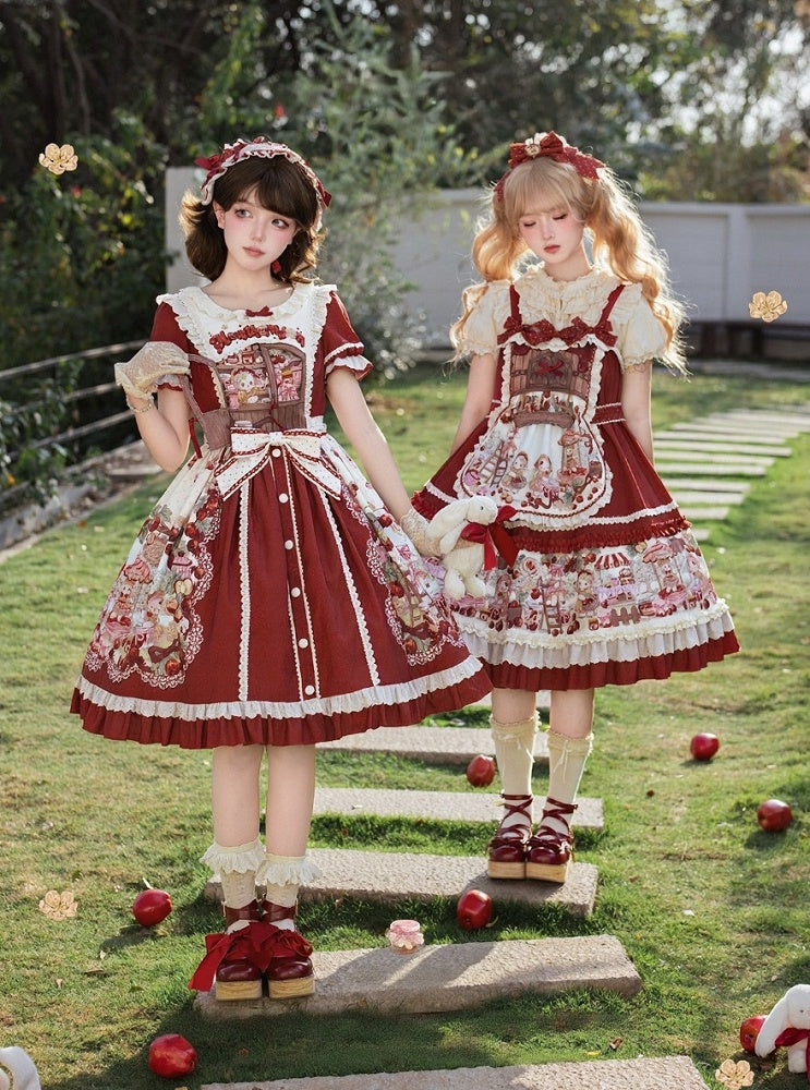 Sweetheart Puff-Sleeve Fruit Print Lolita Dress - Honey Machine | CoyBunny