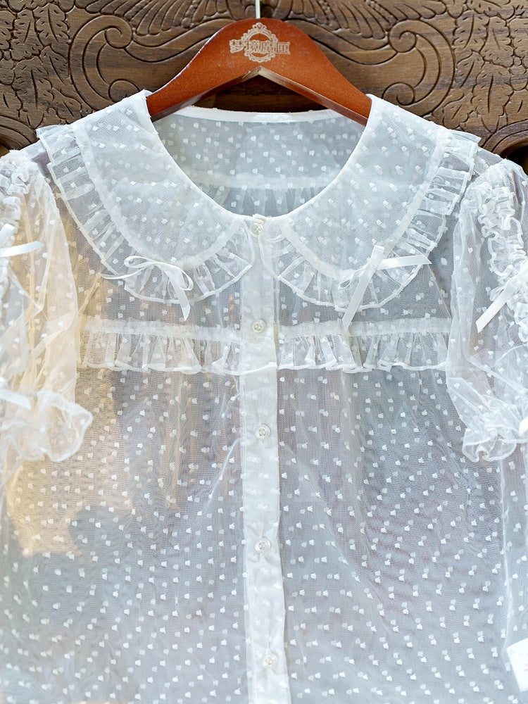 White Peter Pan Collar Polka Dot Sheer Tulle Top - Dream Magic Box | CoyBunny