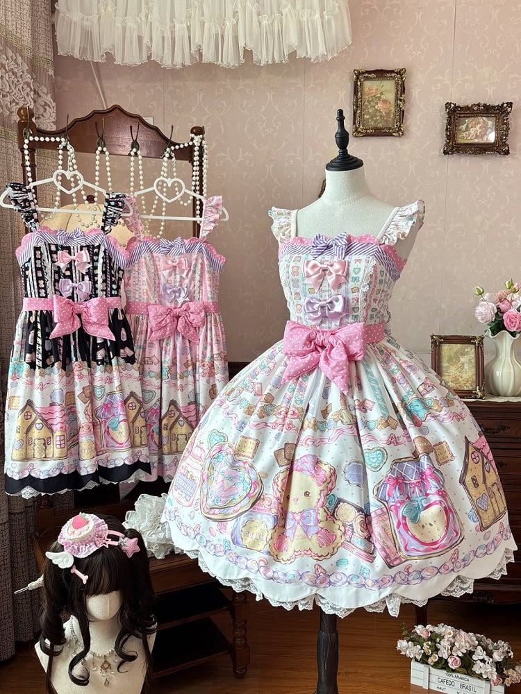 Adorable White Bear-Print Lace JSK with Ribbon Embellishments - Sweet Dream Shop | CoyBunny