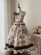 Cat and Maple Floral Print Jumper Skirt with Ruffle Trim - Lineall Cat | CoyBunny
