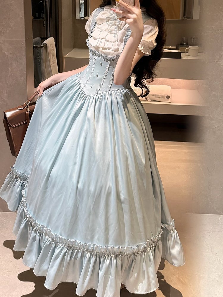 Light Blue Satin Basque Waist Under Bust Elegant Lolita JSK - Alice in Wonderland Lolita | CoyBunny