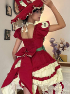 Red Ruffled Sweet Lolita Fluffy OP Dress Full Set | CoyBunny
