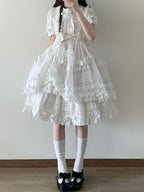 Ivory Checkered Frilly Bow Lolita Jumperdress | CoyBunny