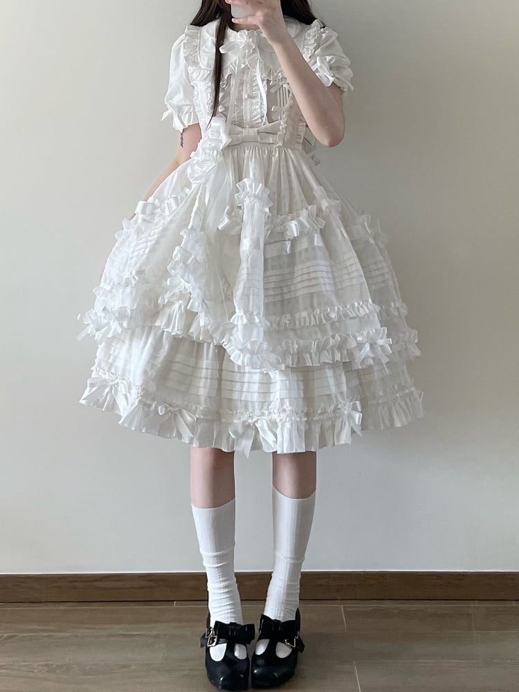 Ivory Checkered Frilly Bow Lolita Jumperdress | CoyBunny