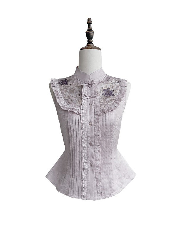 Light Purple Sleeveless Embroidered Elegant Blouse - Yimu Walnut | CoyBunny