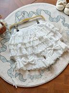 Sweet Lolita White Cotton Bloomers with Tiered Ruffles & Bow | CoyBunny
