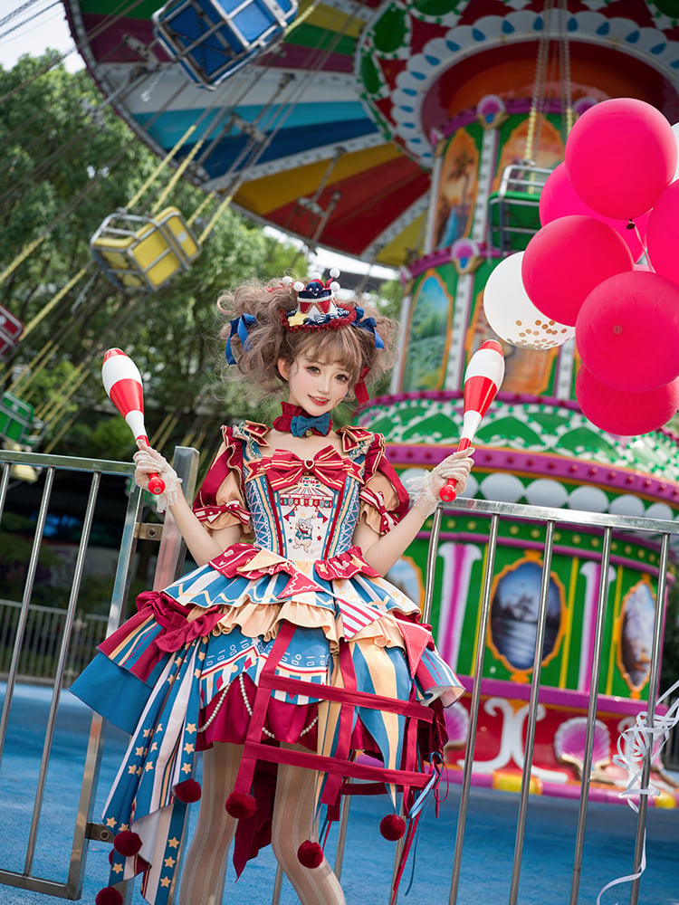 Red and blue bunny circus Sweet Lolita JSK dress ¨C jumper skirt styling