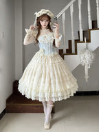 Princess Top & Skirt Set with Lace, Floral, Blue & White Sweet Lolita - Twilight Flower Letter | CoyBunny