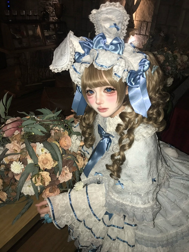 Blue Bunny Ears Lolita Jacquard Ruffled Cape - Starry Messenger | CoyBunny