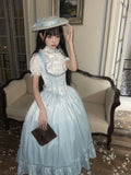 Light Blue Satin Basque Waist Under Bust Elegant Lolita JSK - Alice in Wonderland Lolita | CoyBunny