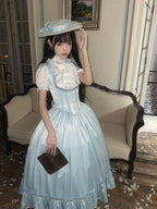 Light Blue Satin Basque Waist Under Bust Elegant Lolita JSK - Alice in Wonderland Lolita | CoyBunny