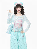 Cyan Breathable Mesh Long Sleeve Sun Protection Tee with Cartoon - Languid Park | CoyBunny