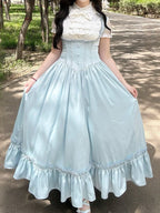Light Blue Satin Basque Waist Under Bust Elegant Lolita JSK - Alice in Wonderland Lolita | CoyBunny
