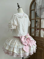 Beige & Pink Low Waist Dollcore Lolita OP Dress with Cat Print & Ribbon - Mirror Ragdoll | CoyBunny