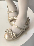 Gold Vintage Round Toe Lolita Shoes with Bow - Unmissable Berry | CoyBunny