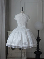 Elegant Ivory Floral Lace Applique Short OP Dress with Sash - Sleepless Unanswered | CoyBunny