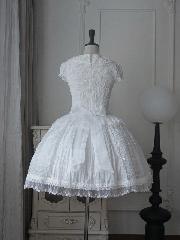 Elegant Ivory Floral Lace Applique Short OP Dress with Sash - Sleepless Unanswered | CoyBunny
