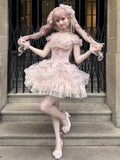 Pink Balletcore Princess Lolita Outfit - Boned Corset Top & Layered Ruffle Skirt Set | CoyBunny