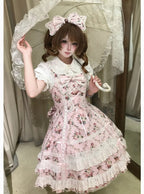 Pink Floral Cotton JSK Dress with Snowfall Motif and Sweet Lolita Style | CoyBunny