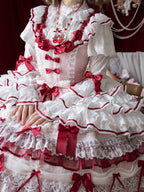 White Ruffled Neck Lolita Tiered Bell Sleeves Blouse Red Bows - Starry Messenger | CoyBunny
