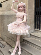 Pink Balletcore Princess Lolita Outfit - Boned Corset Top & Layered Ruffle Skirt Set | CoyBunny
