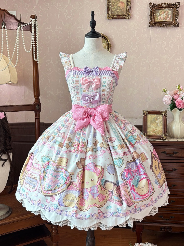 Adorable White Bear-Print Lace JSK with Ribbon Embellishments - Sweet Dream Shop | CoyBunny