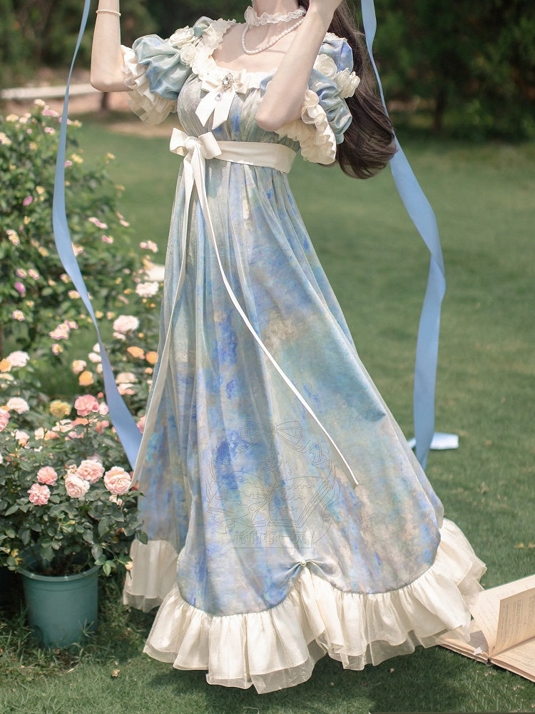 Blue Empire Waist Oil Painting Maxi Dress - Every Page of Poetry | CoyBunny