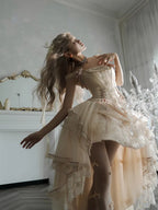Champagne Lace-up Corset Top + High-low Layered Lolita Skirt (S-XL) | CoyBunny