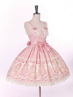 Sweet Pink Doll-Themed Lolita JSK with Bow Accents and Toy Bed Print - Alice Girl | CoyBunny