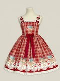 Red Gingham Print Cherry and Dessert Sweet Lolita Jumper Skirt | CoyBunny