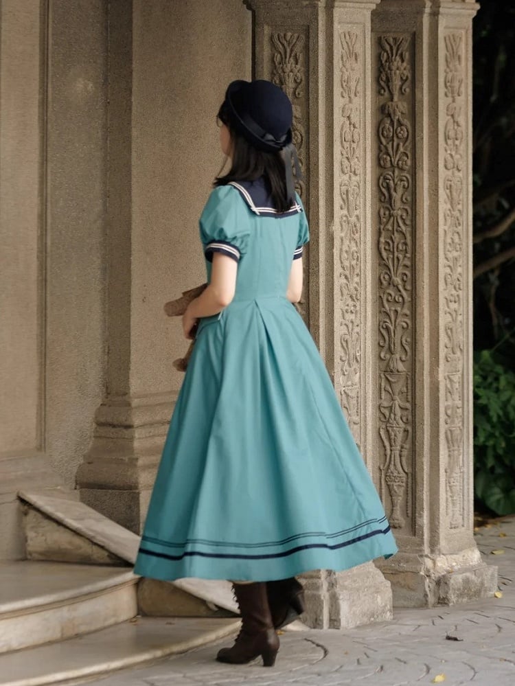 Turquoise Sailor Collar Elegant Lolita Dress - LilyVow | CoyBunny
