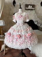 Rose Hanayome Lolita Hime Gown with Detachable Sleeves, Flower Bows and Pearl Chains - sedef | CoyBunny