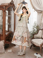 Green Cat Print High Waist Sweet Lolita Jumper Skirt - NyaNya | CoyBunny