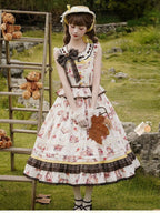 Cat and Maple Floral Print Jumper Skirt with Ruffle Trim - Lineall Cat | CoyBunny
