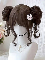Brown Bob Wig with Bangs and Double Bun Clip - Meow Island Wig | CoyBunny