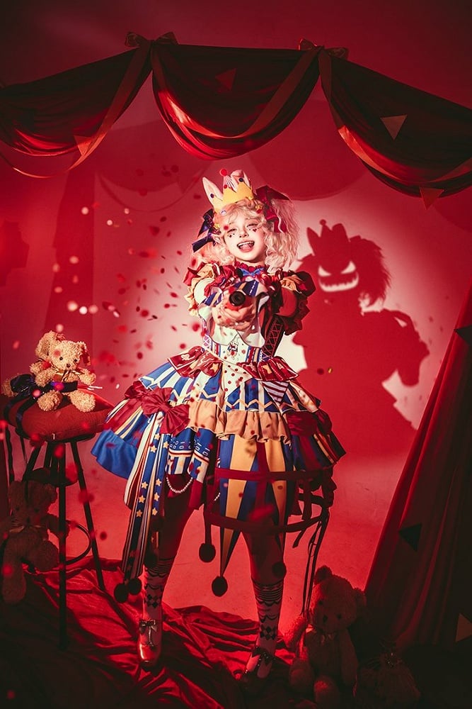 Red and blue bunny circus Sweet Lolita JSK dress ¨C circus-inspired design