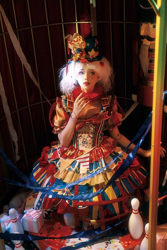 Red and blue bunny circus Sweet Lolita JSK dress ¨C dress construction detail