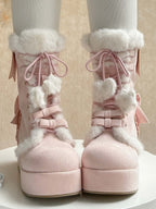 Sweet Lolita Platform Boots Pink Star Heart Bow 4cm Heel | CoyBunny