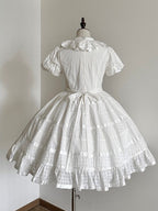 Ivory Checkered Puff Sleeve Lolita One-Piece Dress | CoyBunny