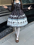 Peter Pan Collar Sweet Lolita Black Long Sleeves Dress with Bunny and Snowflake Print | CoyBunny